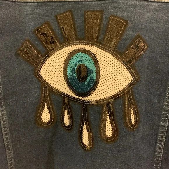 Sequin ‘evil eye’ denim jacket 100% cotton🪬 - Picture 5 of 5
